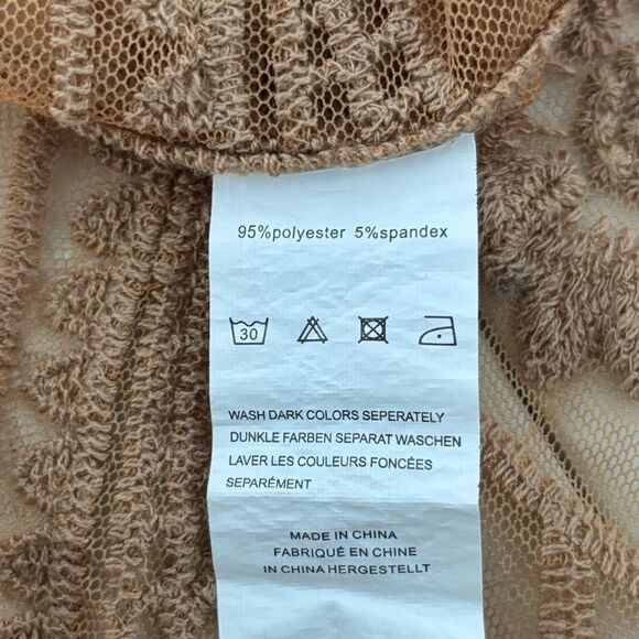 Tan Lace Kimono Longline Duster Boho Cottagecore Feminine Romantic Fairy Mesh - Picture 4 of 10